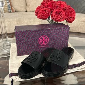 Tory Burch ELEANOR Jelly slides black 30mm comes w box and shoe bag